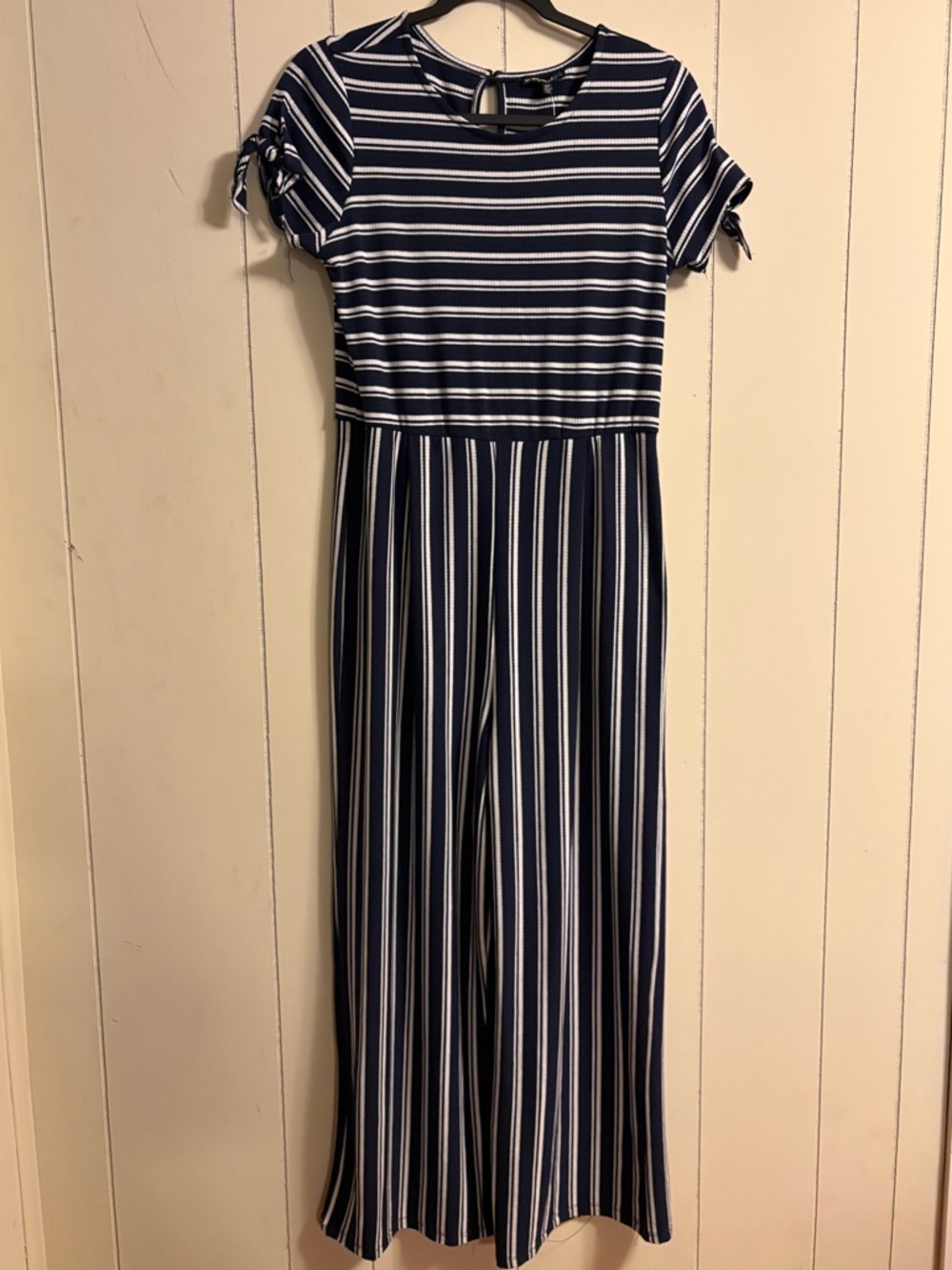 Navy and White Striped One-Piece Jumpsuit